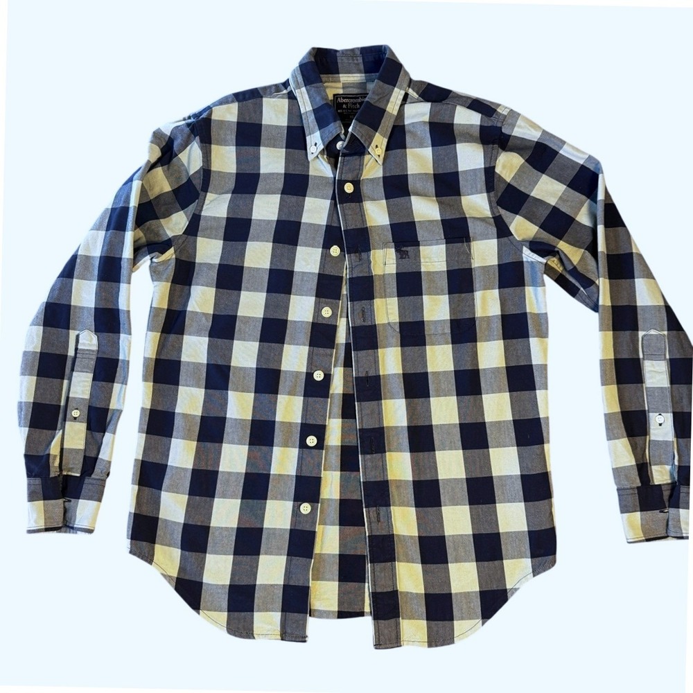 Abercrombie & Fitch Mens XS Navy White Buffalo Check Plaid Button Down‎ Shirt